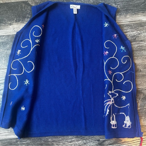 Blue Reindeer Embroidered Sequin Christmas Holiday Sweater Vest Women’s Medium - Picture 8 of 8